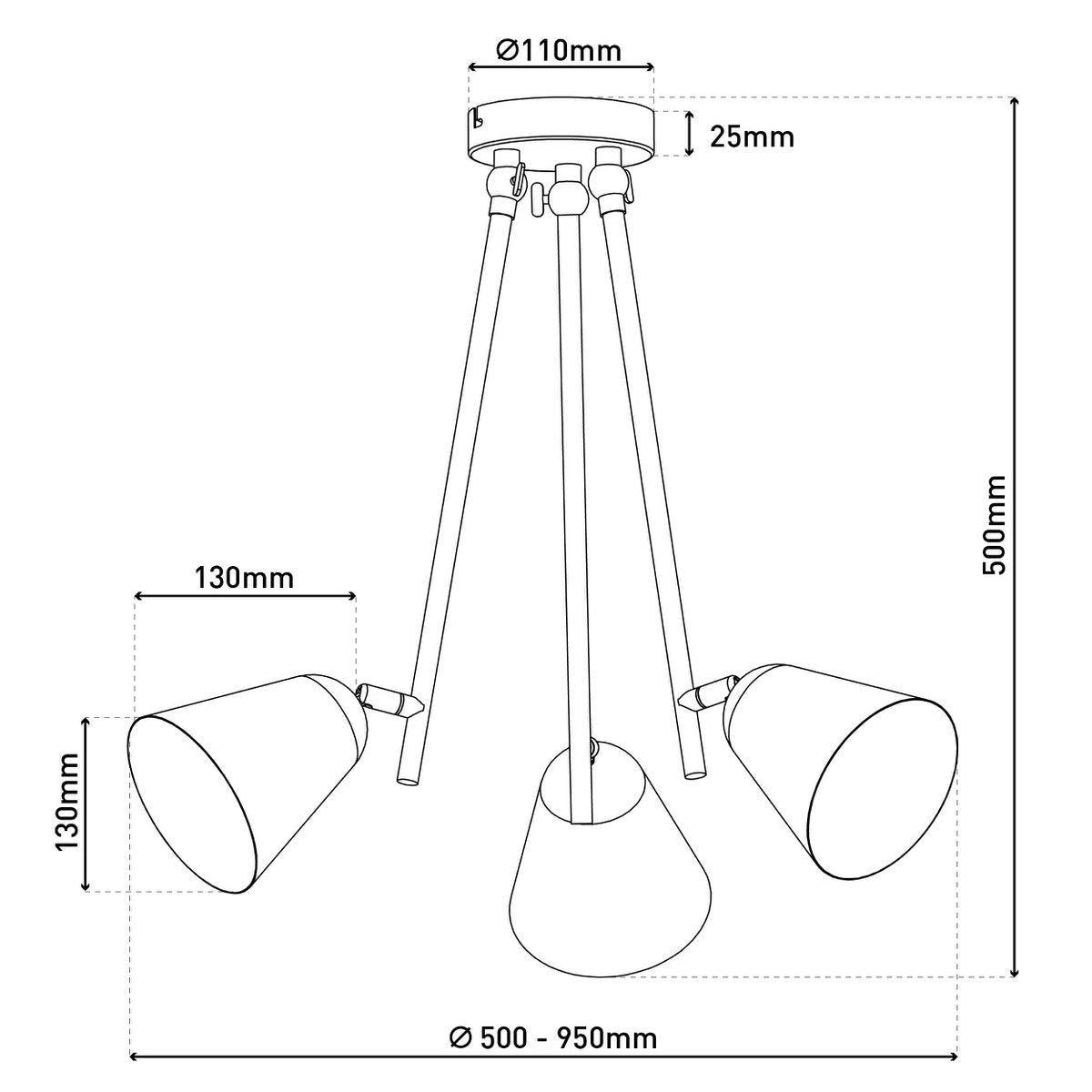 Näve Triton 3-zits Plafondlicht Zwart 95cm