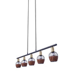 5 hanglamp "Corbis", echtelijke lamp gemaakt van zwart in zwart, met goud en rotan, met E14 -aansluiting, voor eetkamer, woonkamer, gang of kantoor, 100 cm lang