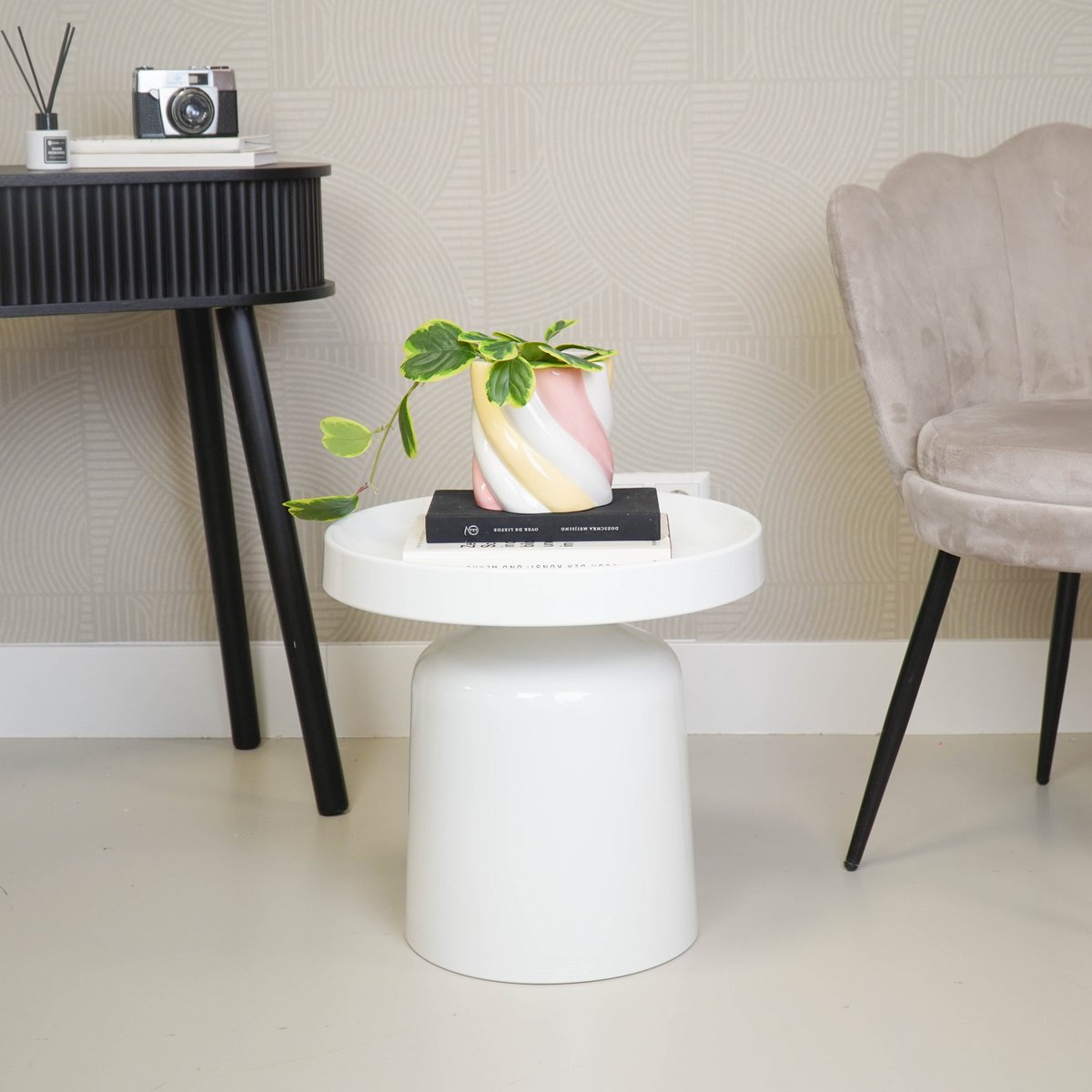 Bijzettafel Pion - Wit - Ø 43x42cm Modern Minimalistisch