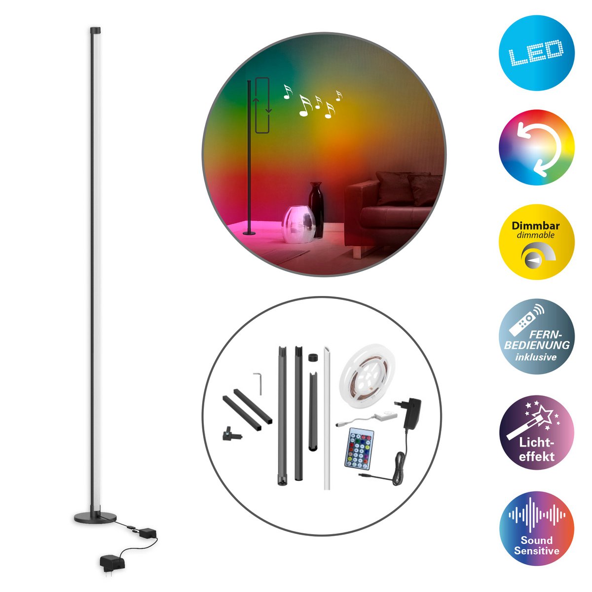 Näve Leuchten RGB Motion Vloerlamp 156cm Zwart Dimbaar