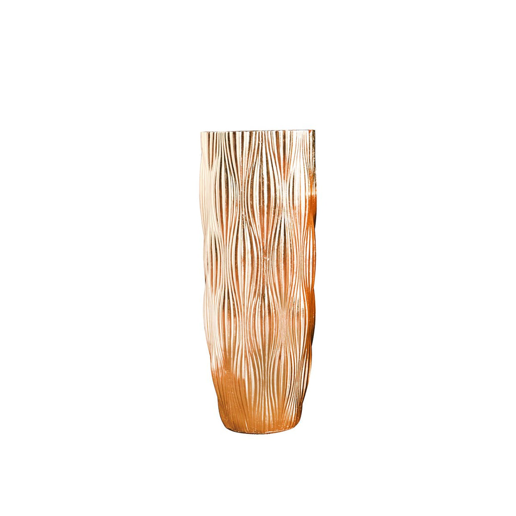 Gouden gestreepte polyresine vaas 33,5x33,5x70cm