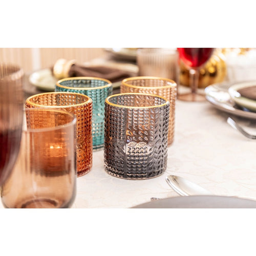 Glazen kandelaar set 4-kleuren gouden rand 8cm