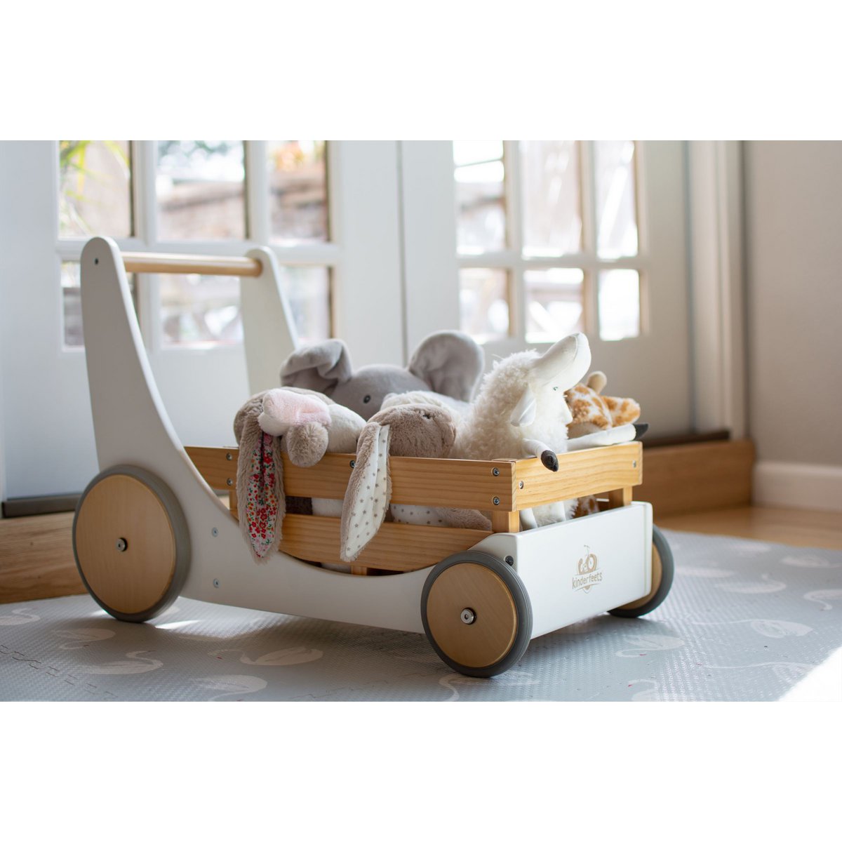 Kinderfeets 2-in-1 houten opbergkar & loopwagen - Wit
