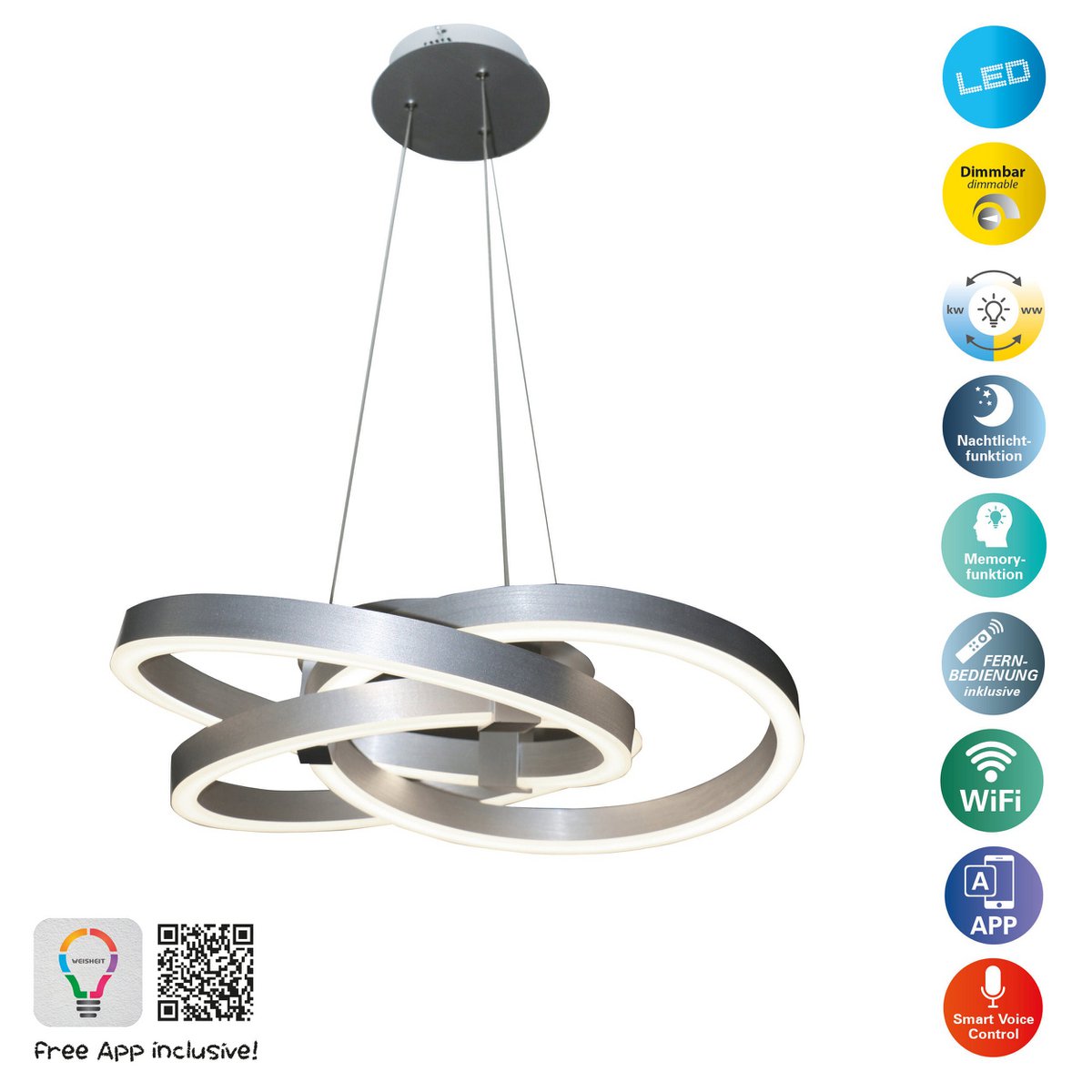 Näve Divora LED Hanglamp Ø58cm Aluminium Wit