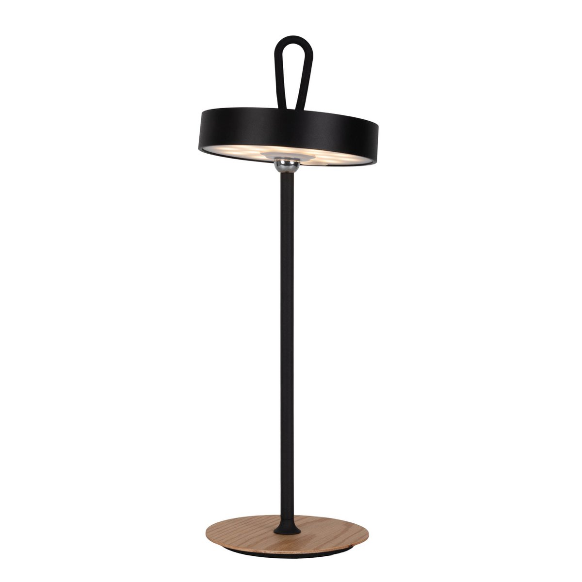 LED -batterijtafellamp magnetisch voor buiten en binnen, gemaakt van metaal en plastic in zwart, 36 cm hoog