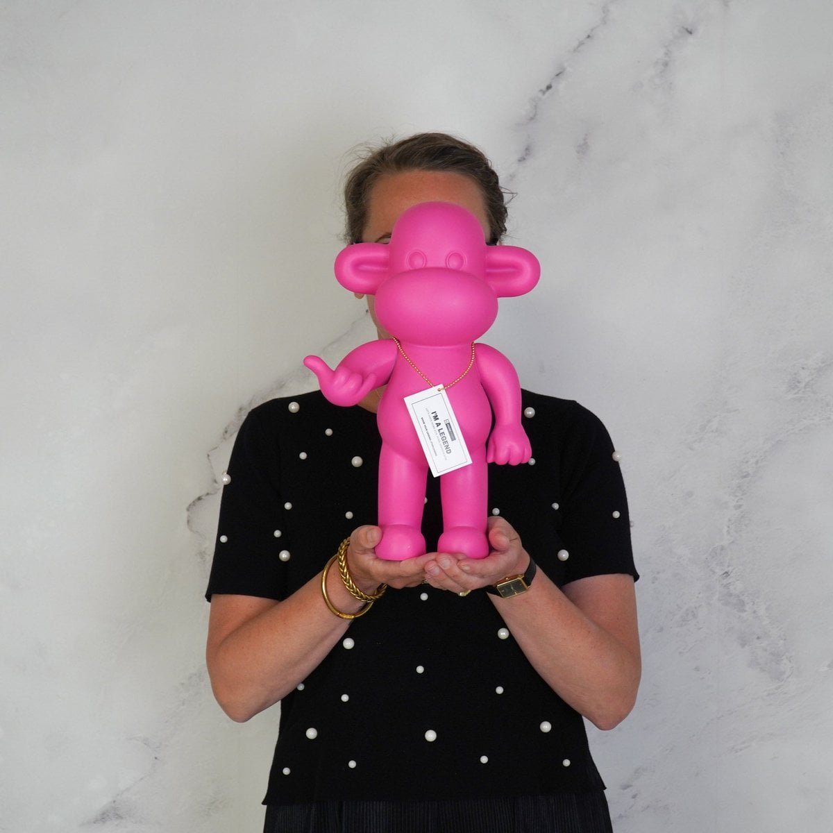 Legende-aap Ornament - polyresin - roze - 20,5x13,5x35cm