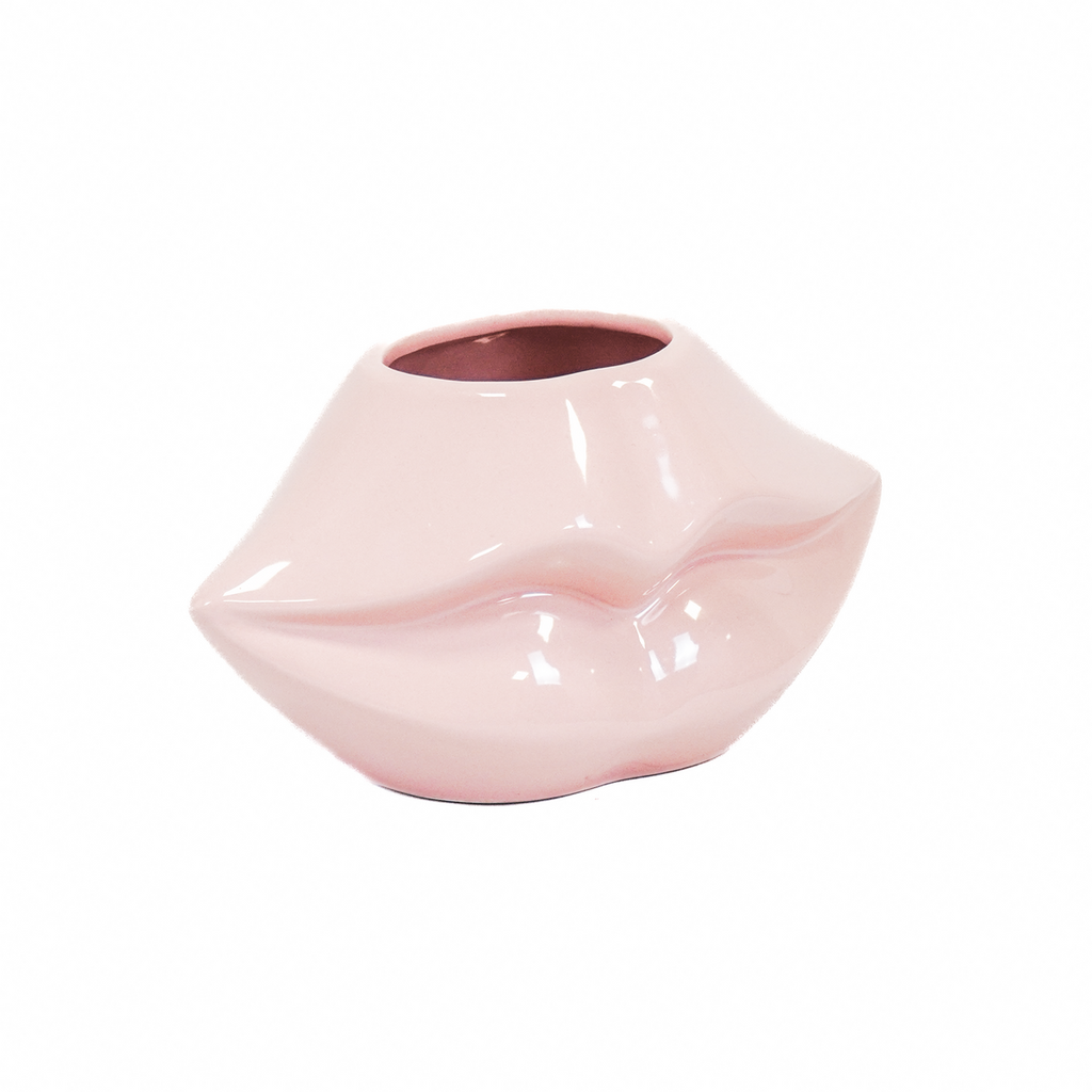 Lichtroze keramieken lippenvaas - 21x19x11cm