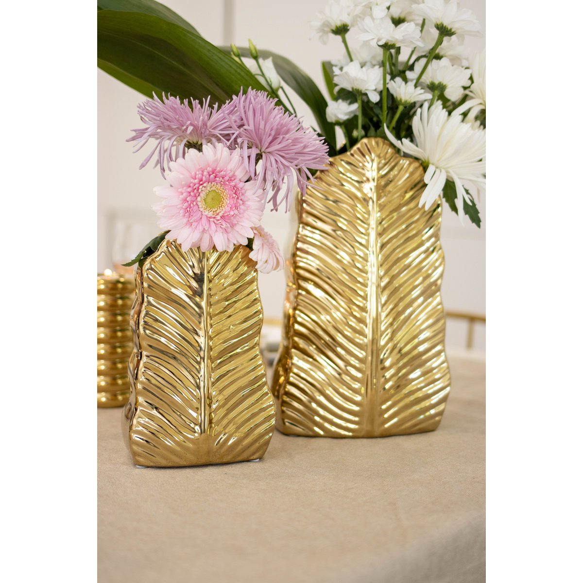 Gouden keramische bladvaas 17,8x10x28,5 cm - AULICA