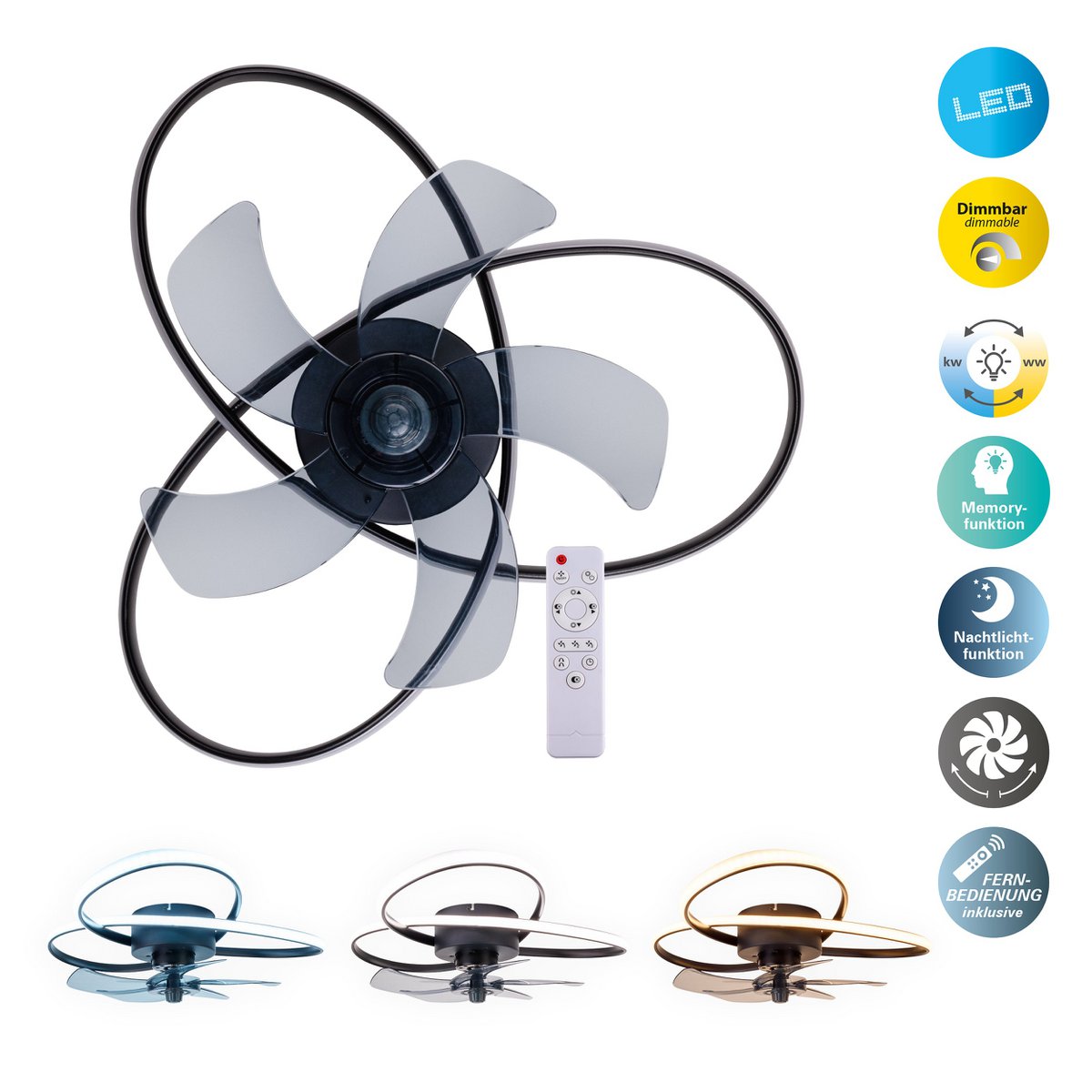 Näve Leccio LED Deckenleuchte 58cm mit Ventilator
