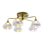 LED-plafondlamp 5-flame "varna", plafondlamp gemaakt van messing gekleurd metaal en irisglas, met stevig geïnstalleerde LED's, 50 cm diameter, stijlvolle verlichting voor woonkamer, eetkamer of gang