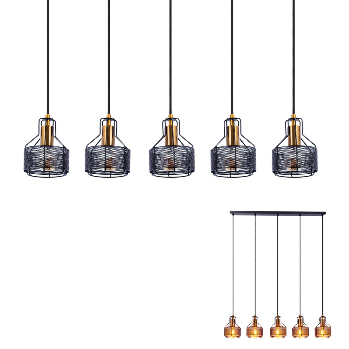 Näve Foro 5-Lichts Hanglamp - Zwart/Goud 96cm