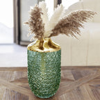 Groene vaas met gouden rand 16x29cm