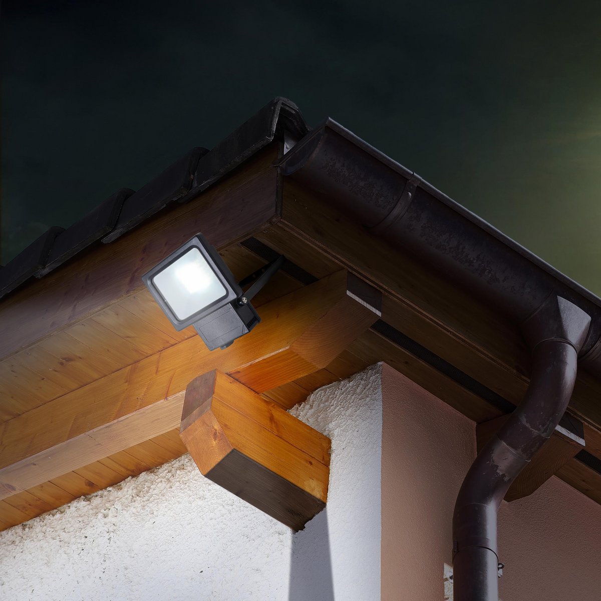 LED Outer Lamp "Spotlight" gemaakt van metaal en glas in het zwart, met geïntegreerde LED