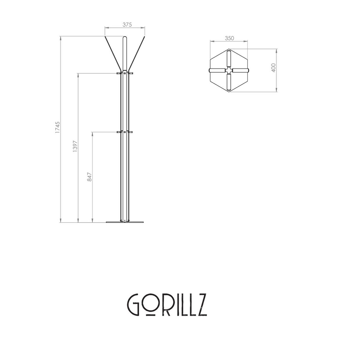 Gorillz Staande Kapstok - Modern & Industrieel - Zwart 12 Haken