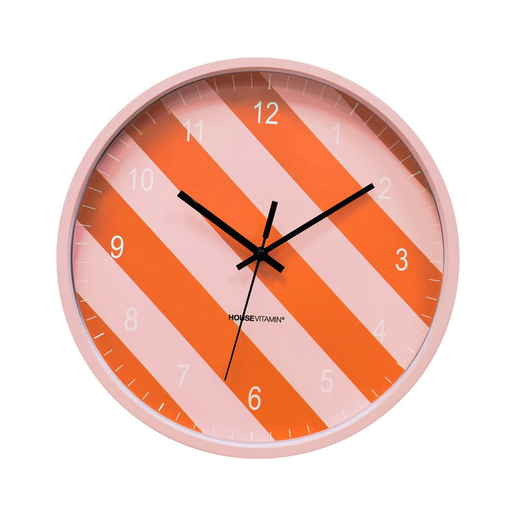 Wandklok met gestreept patroon - oranje/roze - 34x4x34cm