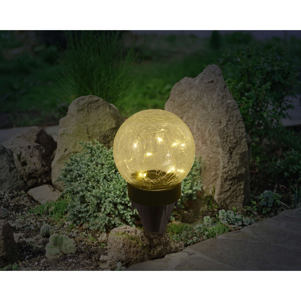 Näve Crackle Solar Tafellamp 3-Set Wit 12cm