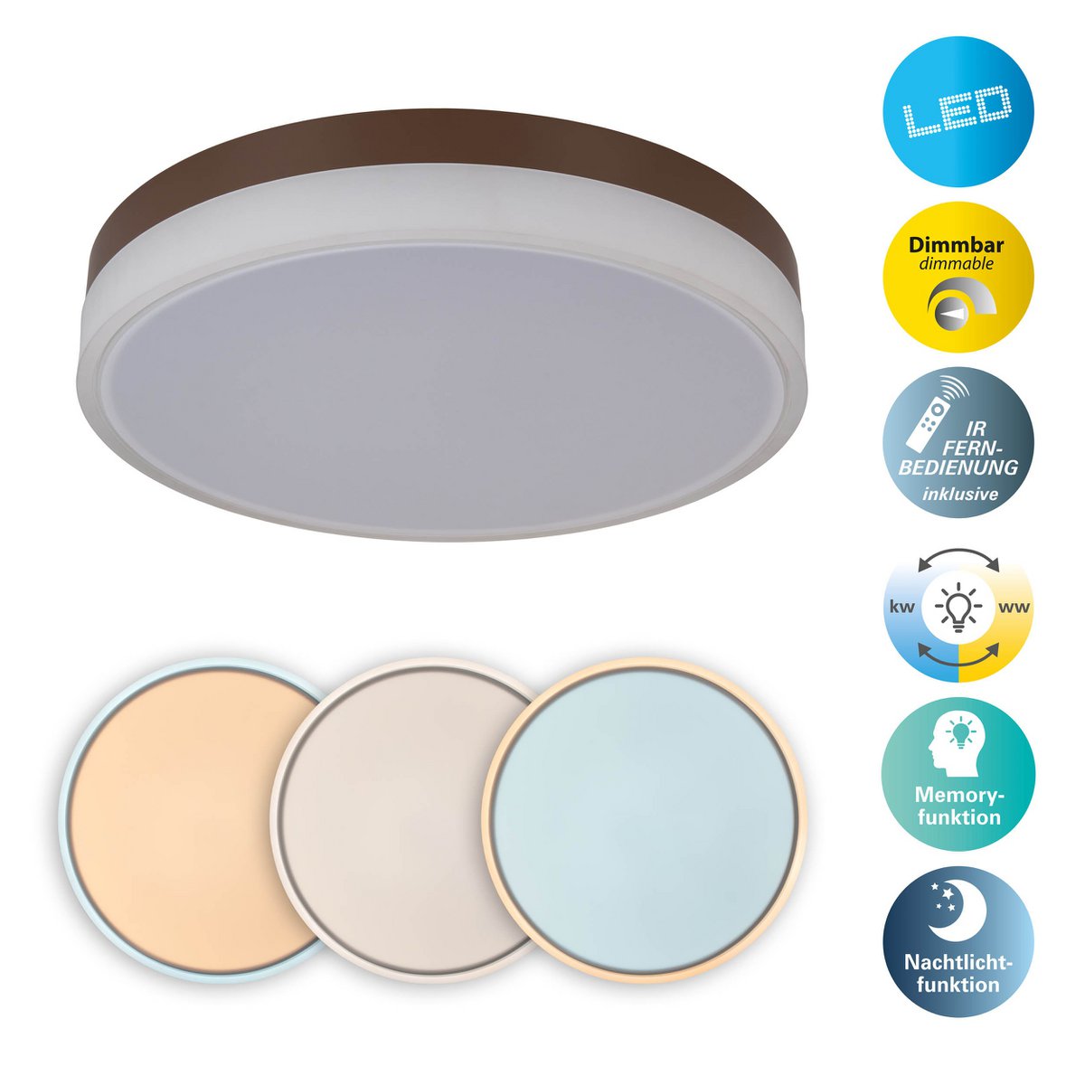 LED-plafondlicht Lola Ø50cm Bruin-Wit Dimmable