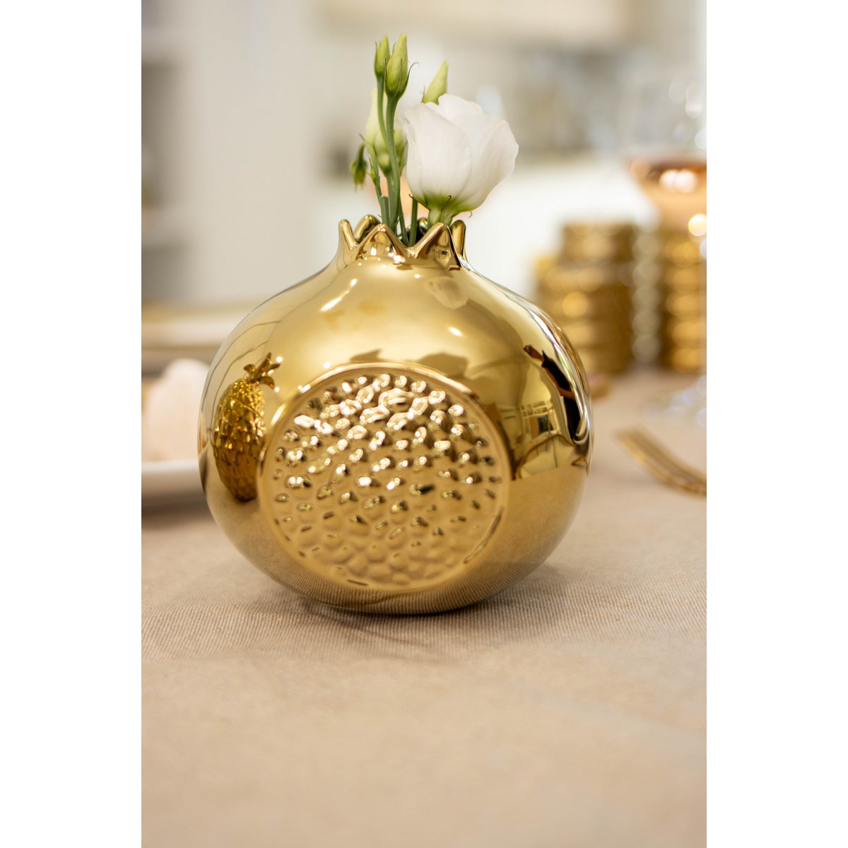 Gouden keramische granaatappelvaas 12.8x12.8x11.5cm - Aulica
