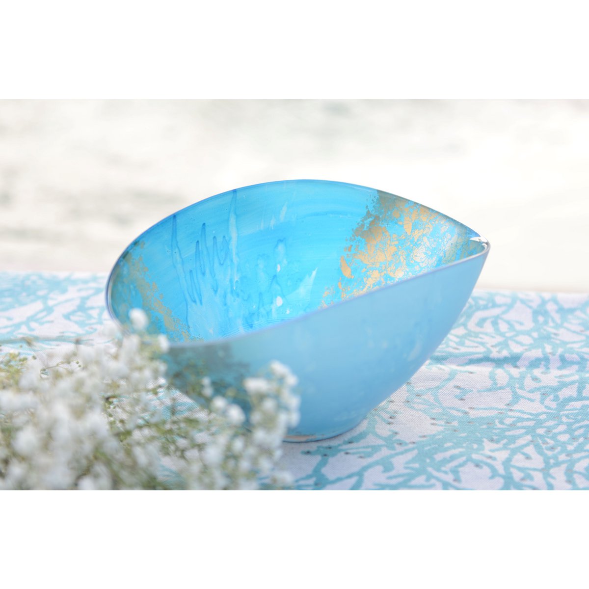 Blauwe & gouden ovale coupe 26,5x14,3x11,5cm