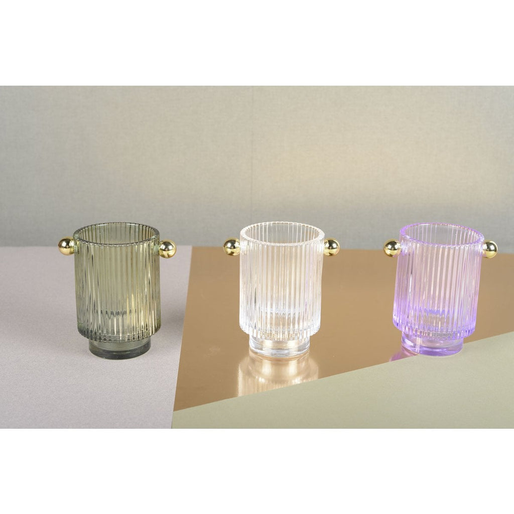 Set van 3 glazen kandelaars - 8,8x12,5x13cm - wit/paars/groen