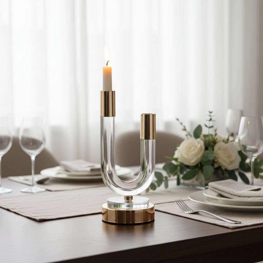 Transparante glazen kaarsenhouder goud 12x10x24cm - AULICA