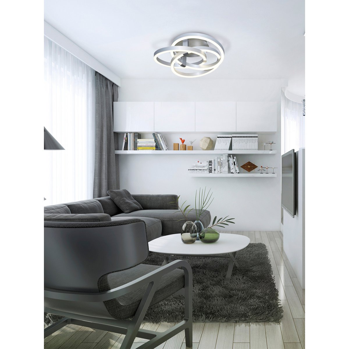 Näve Divora LED Plafondlamp 58cm Zilver Wit