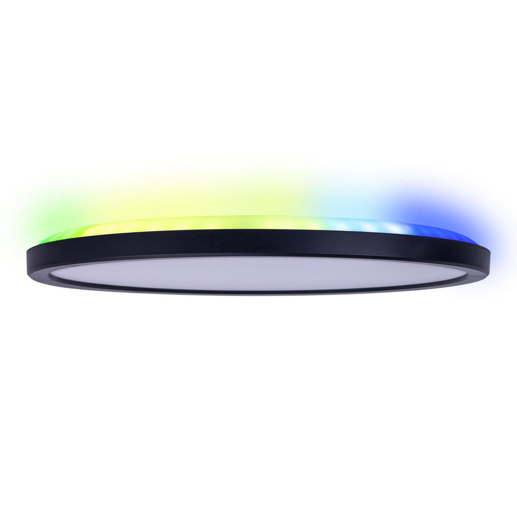 Het LED-plafondlicht "Carlo" met RGB-backlight, Ø van 29,3 cm, klassiekmoderne plafondlicht gemaakt van zwart/wit plastic met veel functies, b.v.