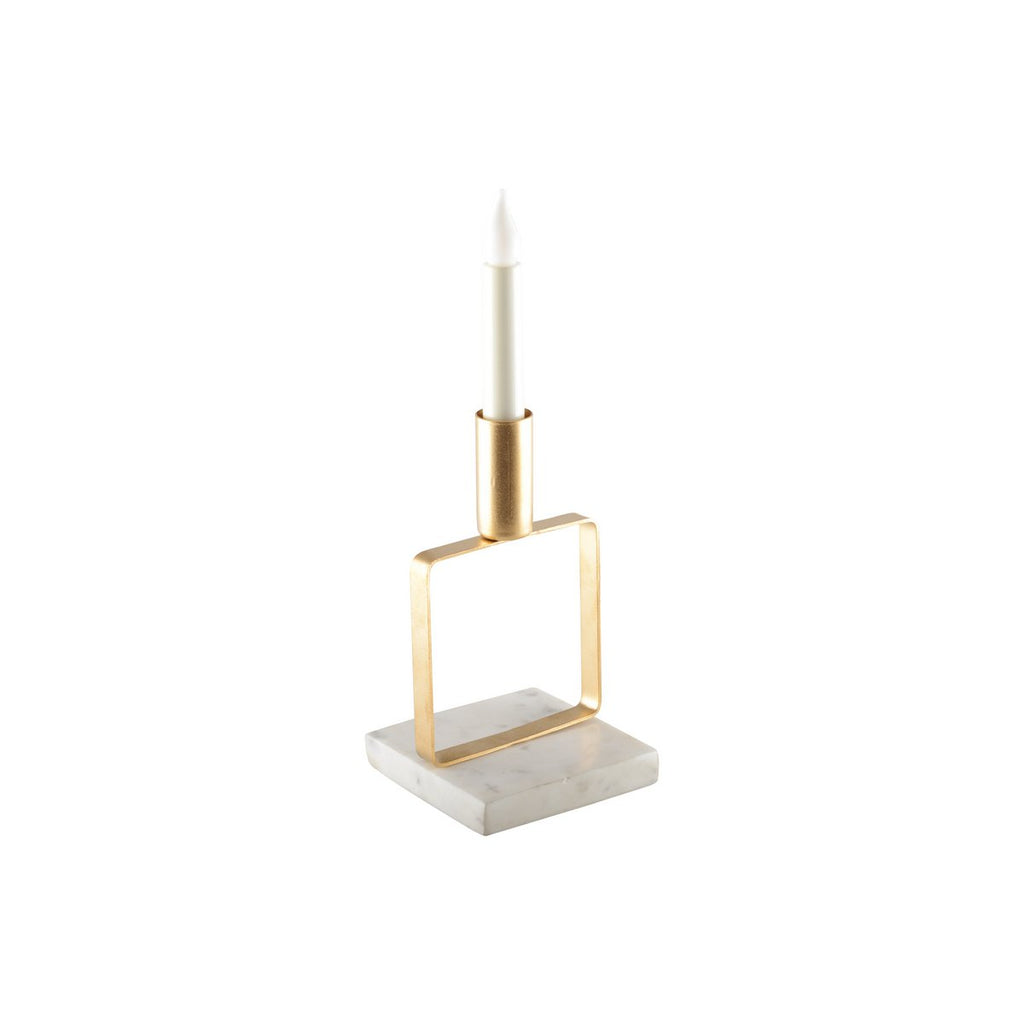 Mat gouden kandelaar marmer 10x10x17cm