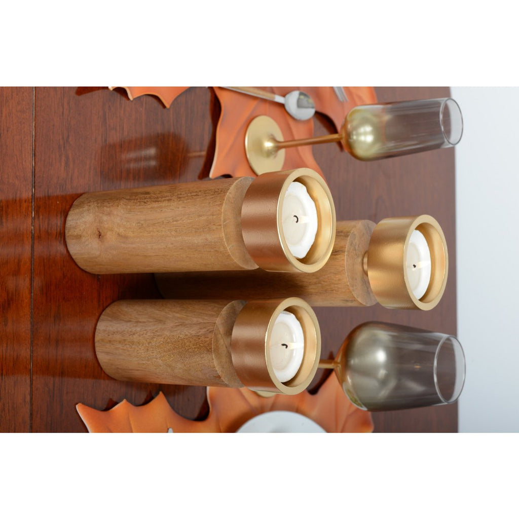 Hout en gouden kandelaar 27 cm