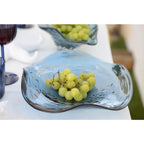 Blauw glas decoratieve snit 30x30x6.5 cm