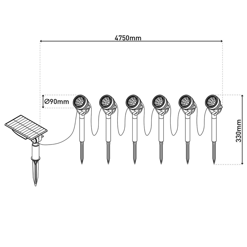 Solar tuinspies set 6-delig 475cm zwart