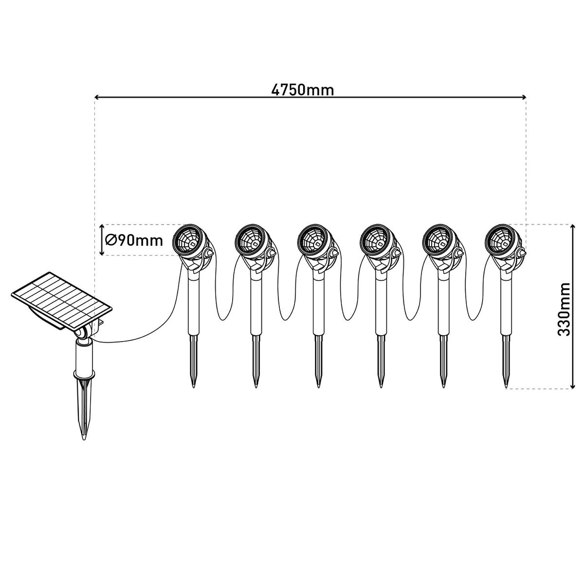 Solar tuinspies set 6-delig 475cm zwart
