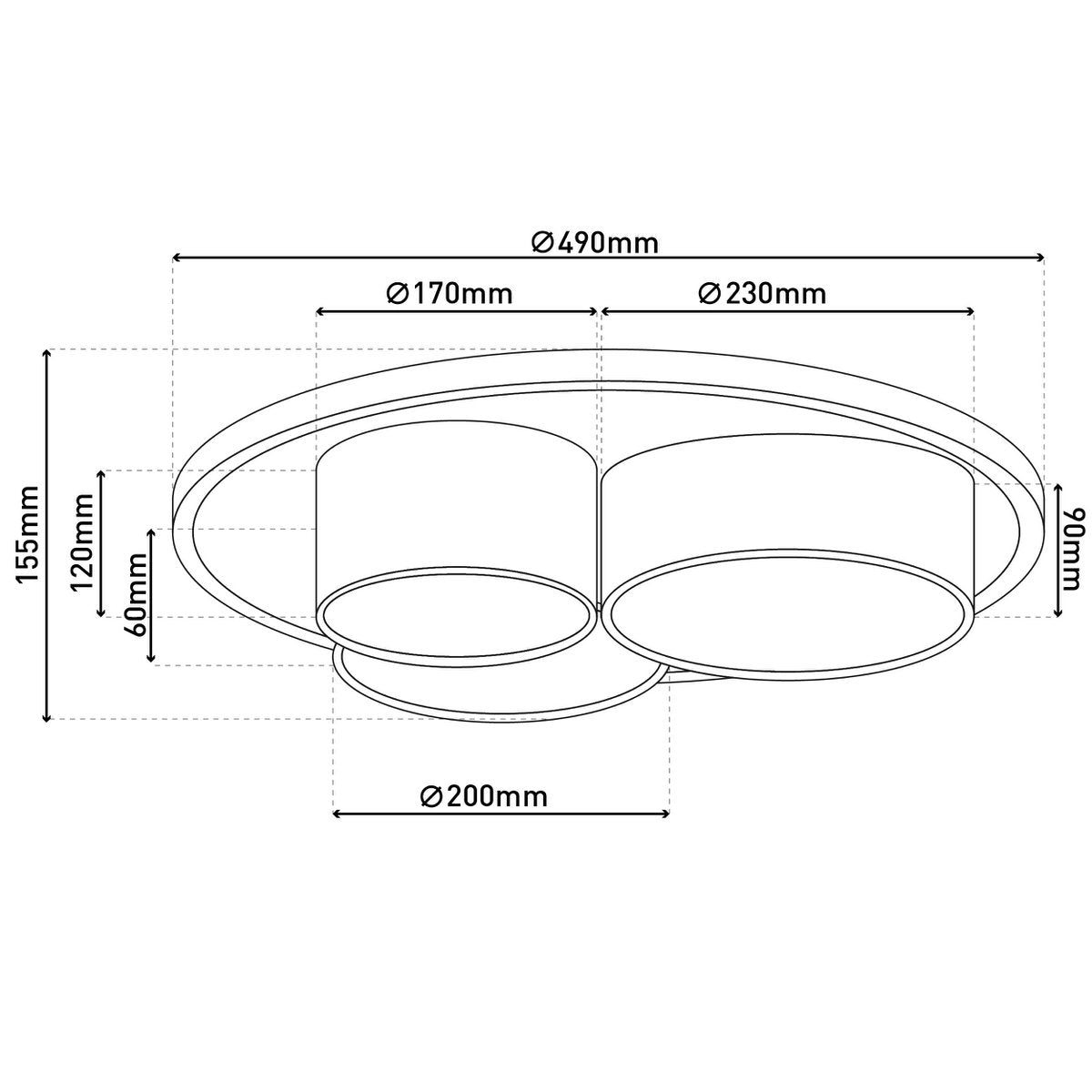 3-geleide plafondlicht Eppan Ø 56 cm grijs