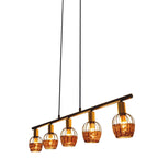 5 hanglamp "Corbis", echtelijke lamp gemaakt van zwart in zwart, met goud en rotan, met E14 -aansluiting, voor eetkamer, woonkamer, gang of kantoor, 100 cm lang