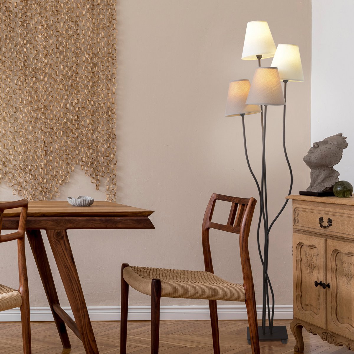 Näve Boho Vloerlamp 4-lamps Beige/Bruin 138cm