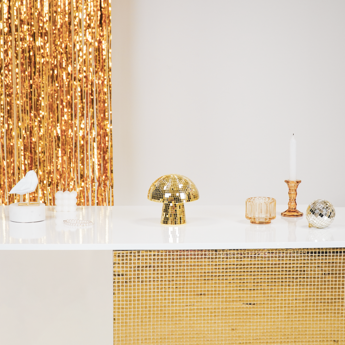 Disco-glitter paddenstoel - Keramiek - Goud - 14x14x14cm