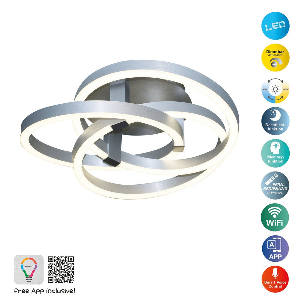 Näve Divora LED Plafondlamp 58cm Zilver Wit