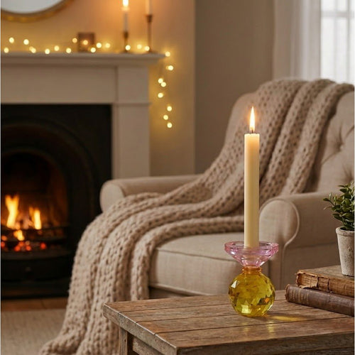 Glaskaarsenhouder Amber Roze H10cm