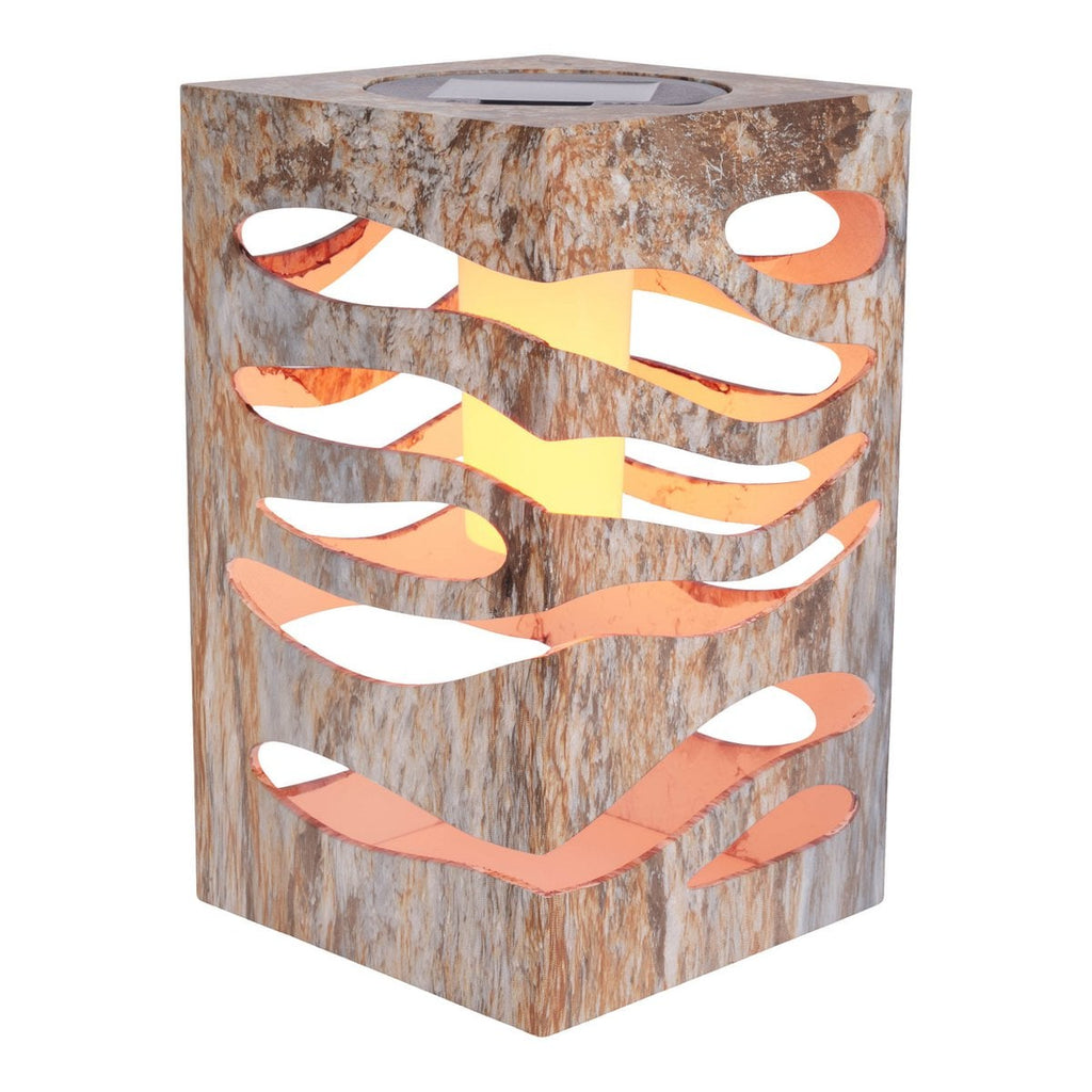 LED Decoratief-Solar Light "Hilda", 12,3 x 12,3 cm, 20 cm hoog, gemaakt van hoogwaardige plastic, bruin-beige marmeren afwerking, geïntegreerde LED, warm wit