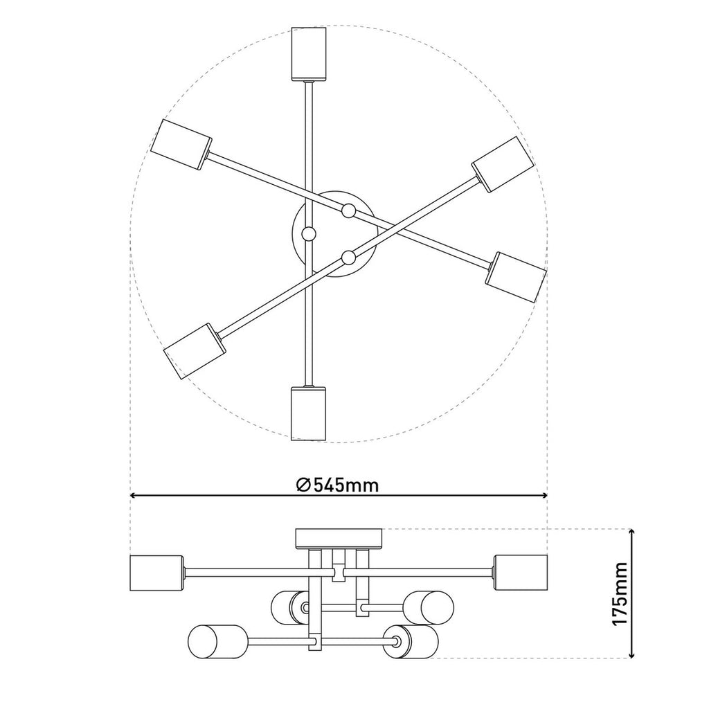 Näve Modo Plafondlamp 6-vlam Zwart 54,5cm