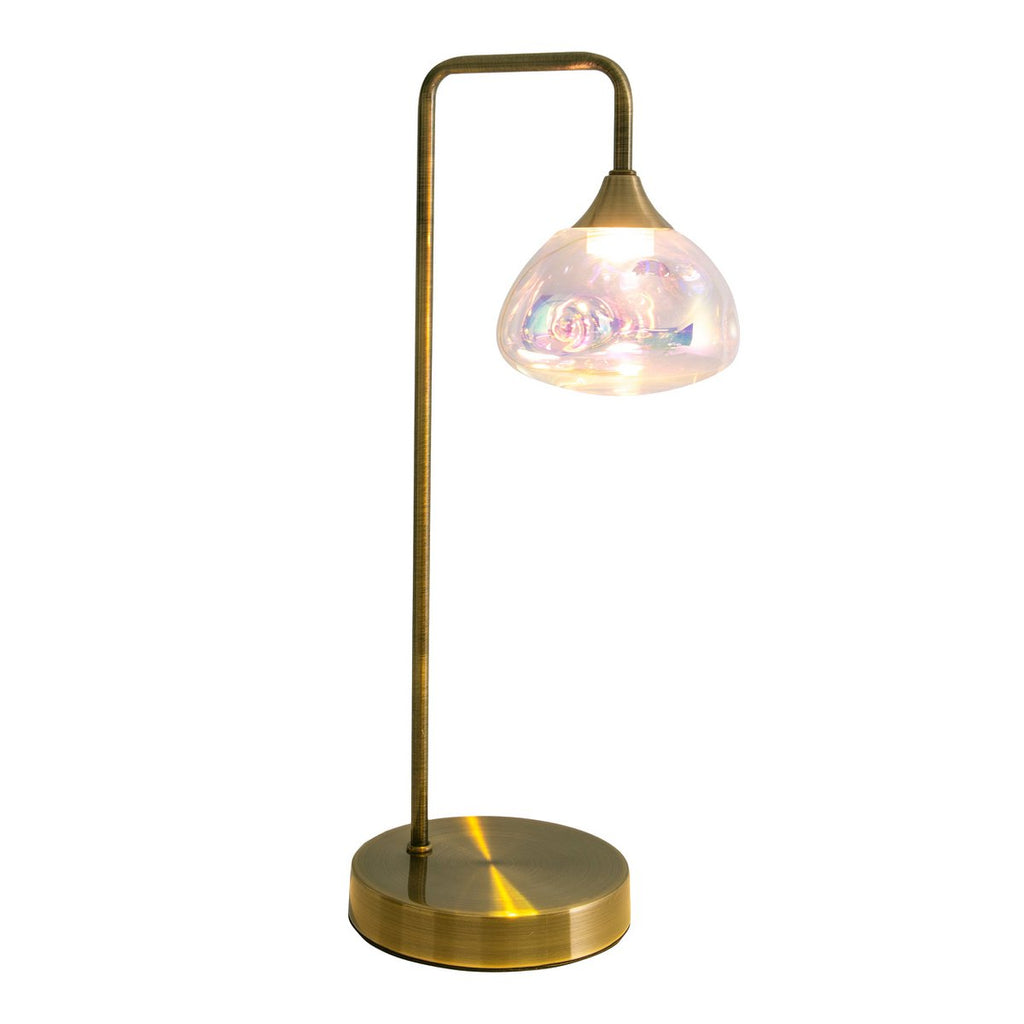 LED -tafellamp "Varna", tafellamp gemaakt van messing -gekleurd metaal en iriserend glas, stevig ingebouwd -in LED's, 45 cm hoog, stijlvolle verlichting voor woonkamer, eetkamer of gang