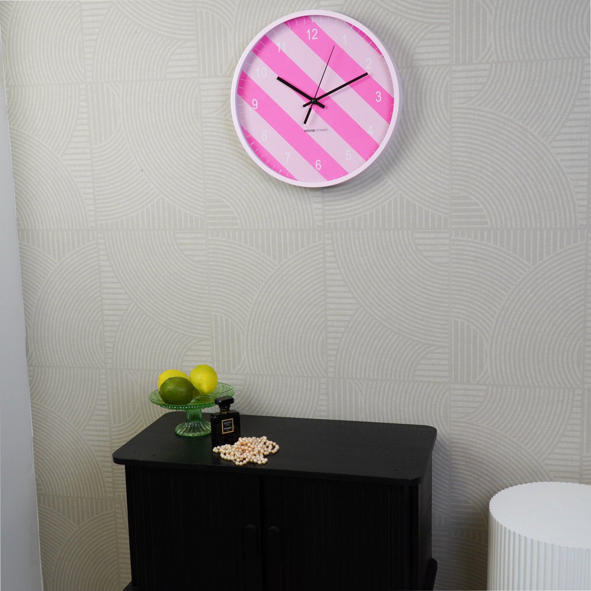 Wandklok gestreept roze 35x35x4cm Housevitamin