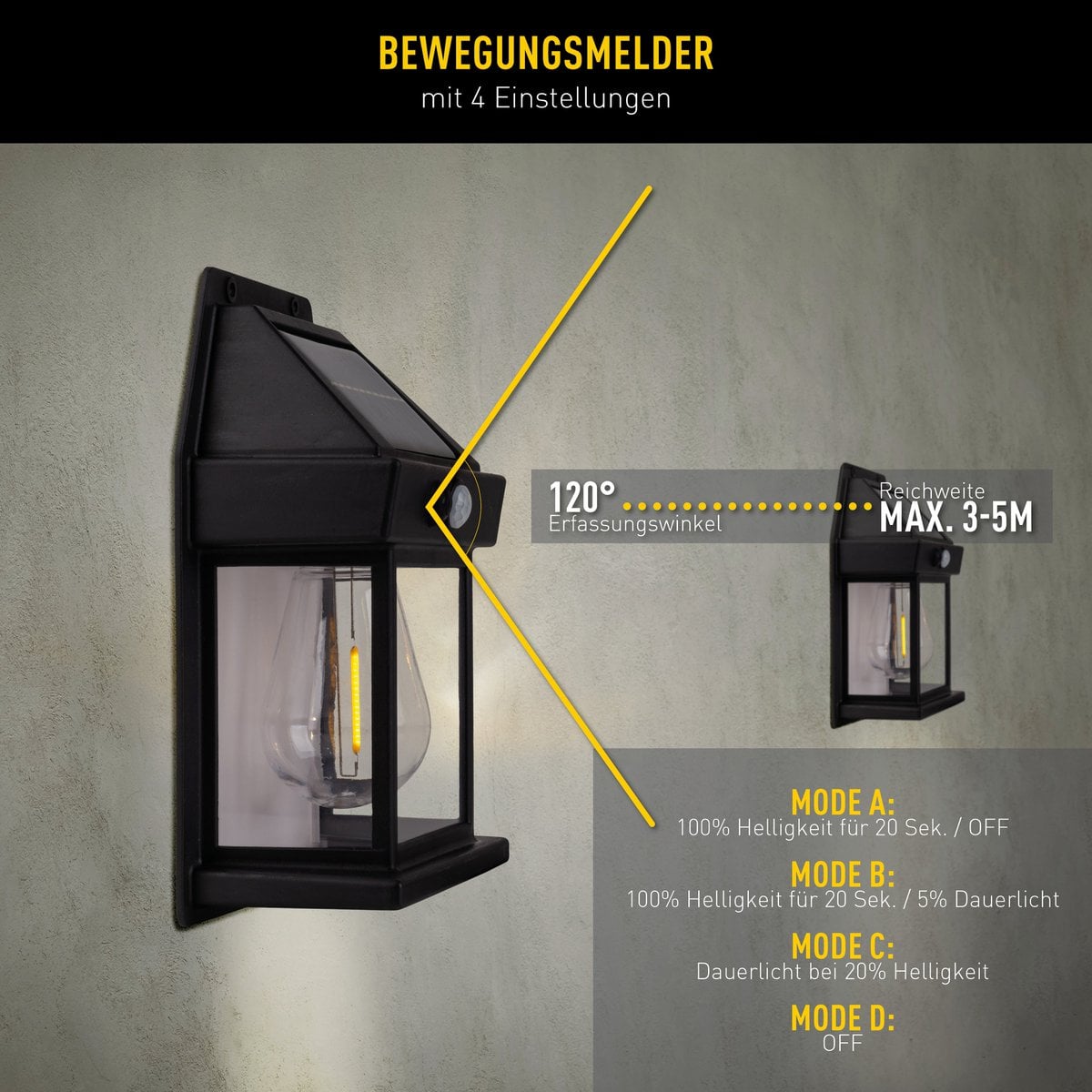 Näve Mira Solar Wandlamp 17cm Zwart