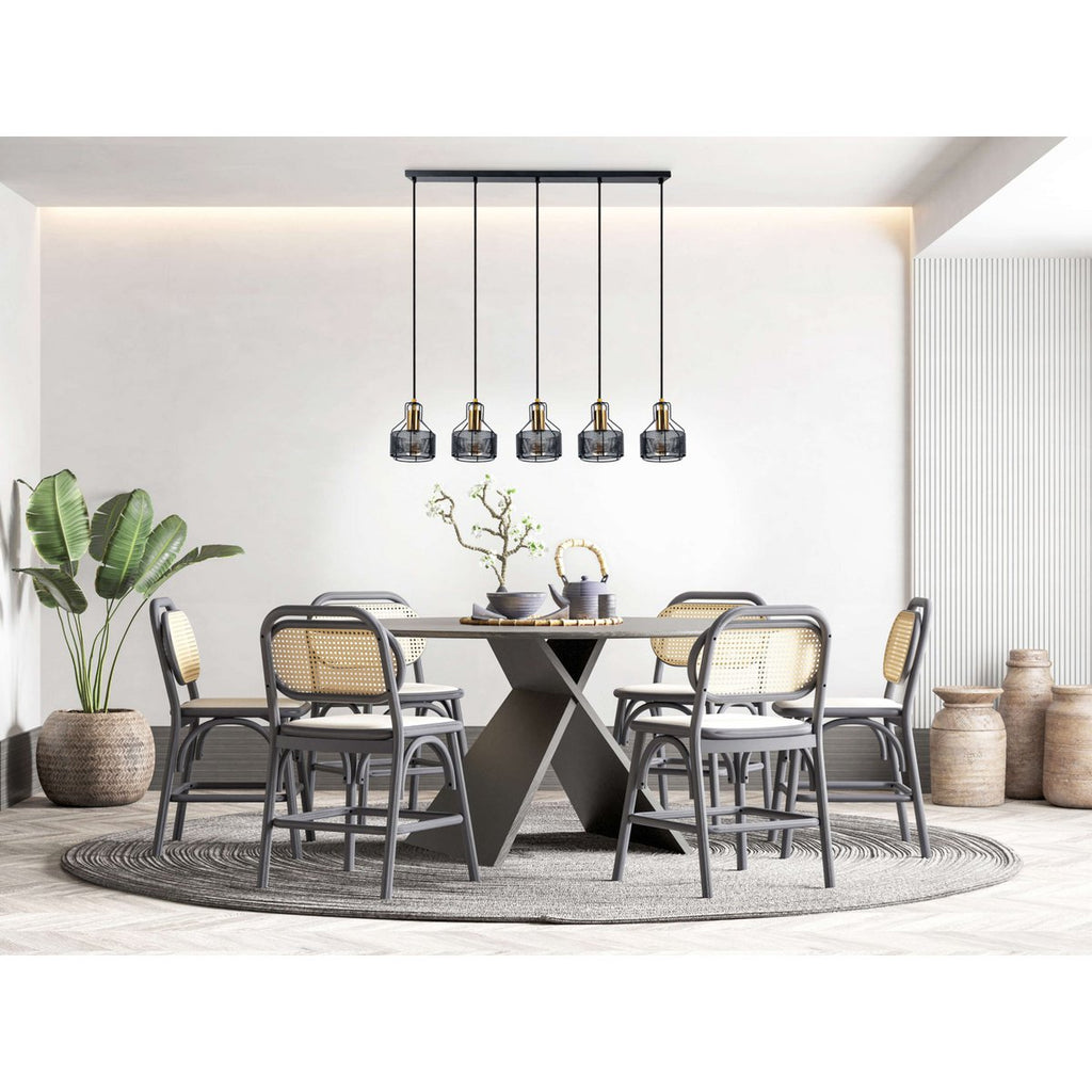 Näve Foro 5-Lichts Hanglamp - Zwart/Goud 96cm
