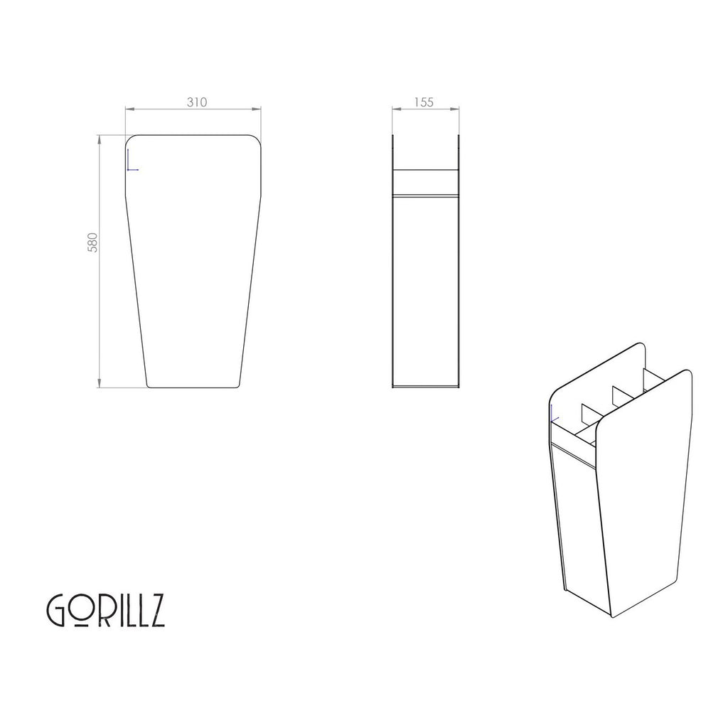 Gorillz Brella Paraplubak Zwart, 6 Vakken, 58 cm Hoog, Duurzaam Metaal
