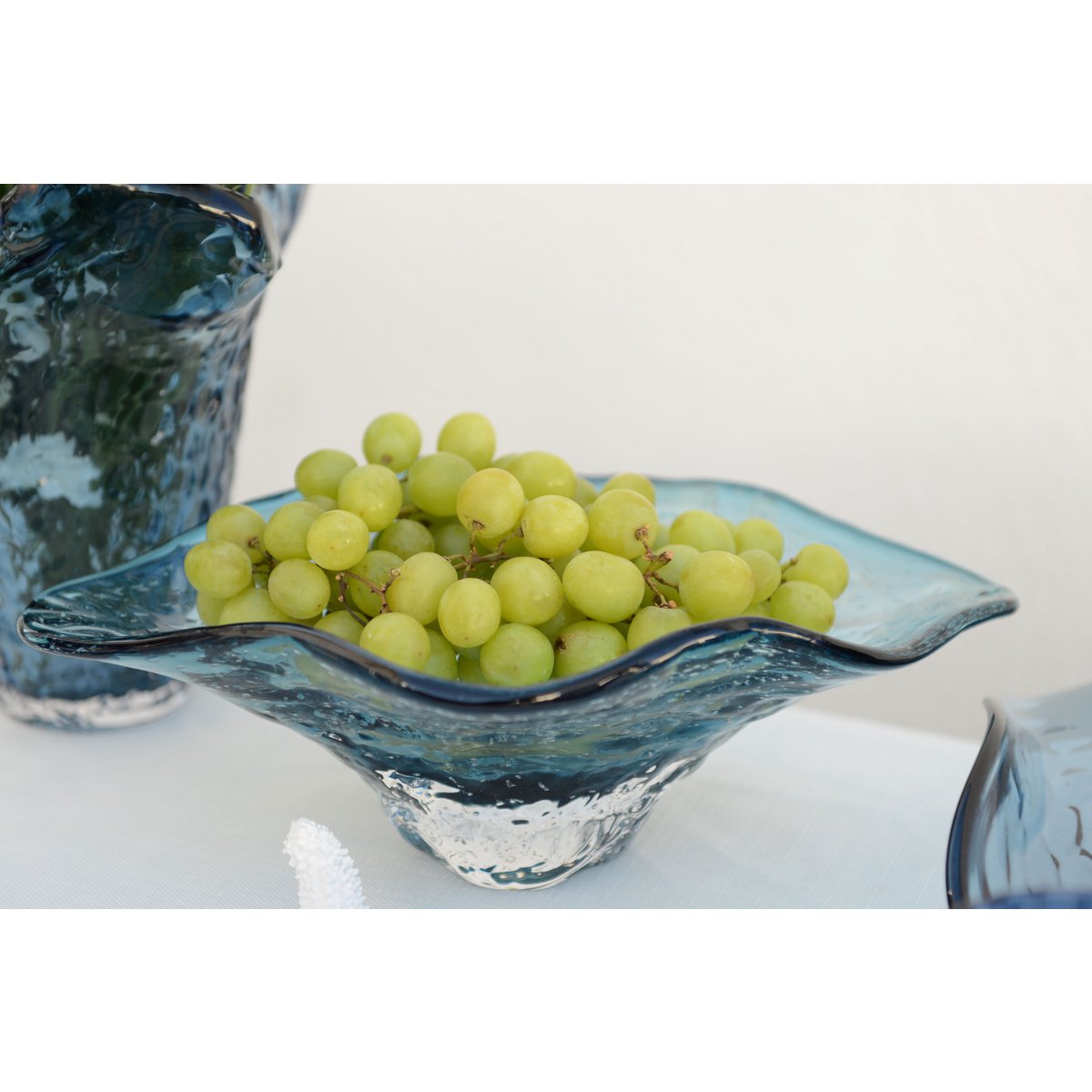 Blauw glas decoratieve schaal 33x18cm