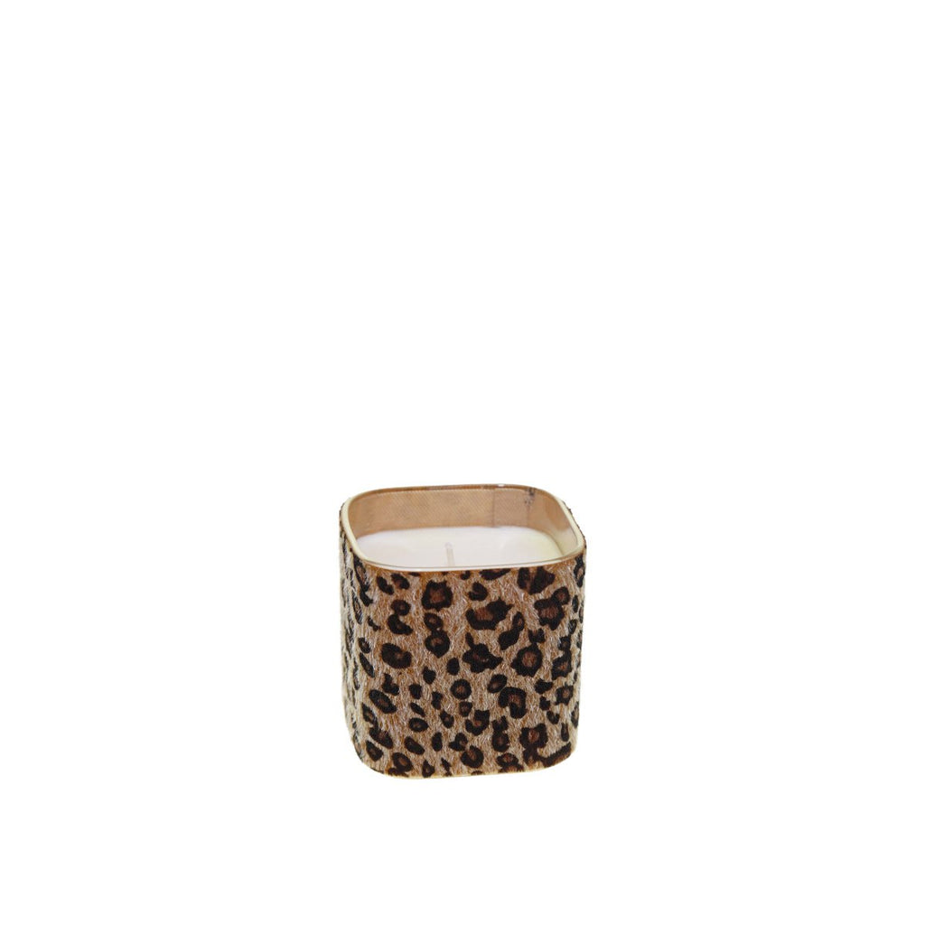 Leopard Glass Candle 8x8x8cm Brown