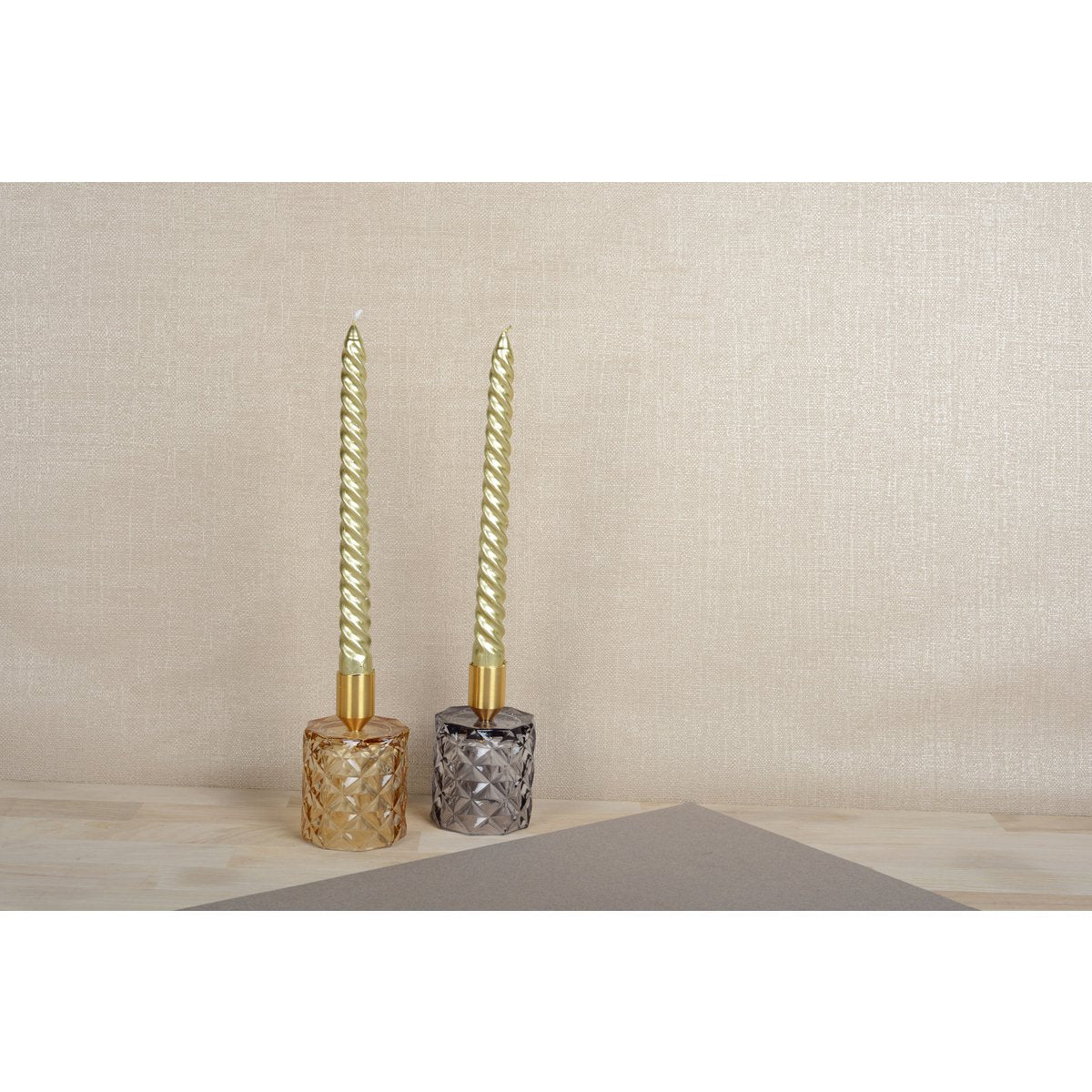 Ronde gele en paarse glazen kandelaars set - 2 stuks
