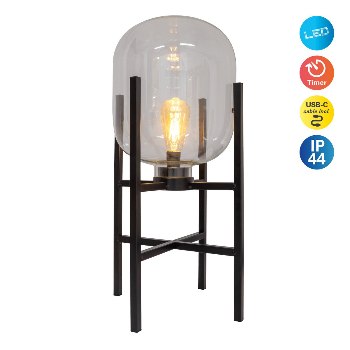 Näve Lora LED Tafellamp - Zwart 58cm