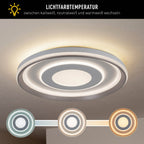 LED-plafondlamp "Doira" Ø 50,5 cm, 7,5 cm hoog, metaal en plastic in zilver en wit, geïntegreerde LED's, 3600 lm licht licht, dimable, CCT-functie 3000-6500 K, nachtlichtfunctie